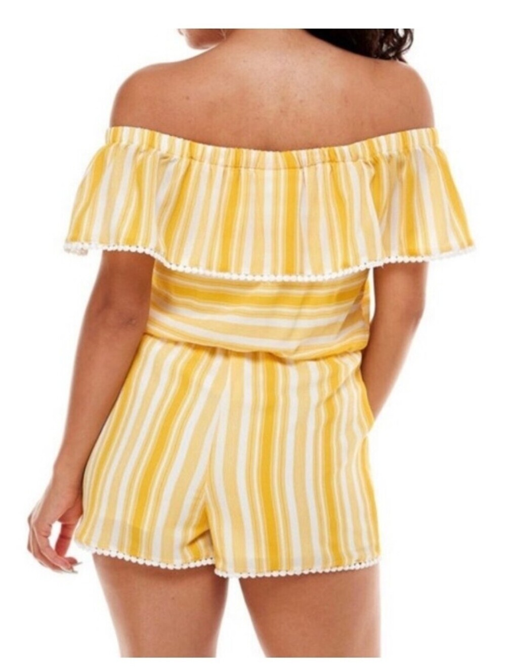 Premier Amour Striped Ruffle Romper 8 - Picture 2 of 9